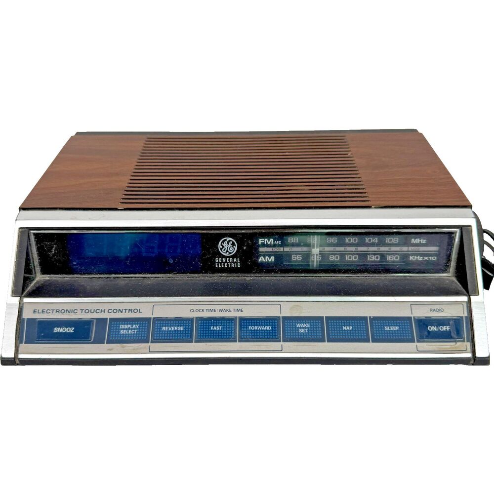 Vintage GE Alarm Clock Radio Model 7-4662B Wood Grain Electronic Touch AM FM
